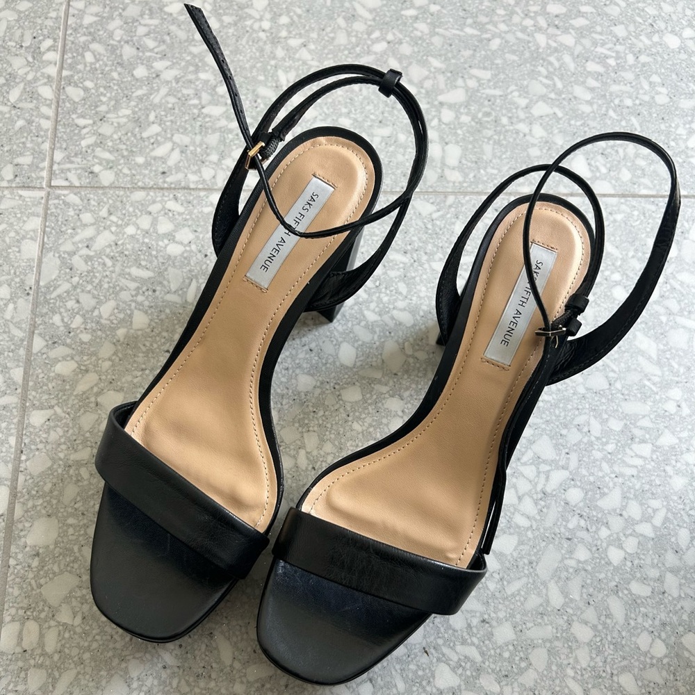 Saks Fifth Avenue Black Leather Strappy Sandals